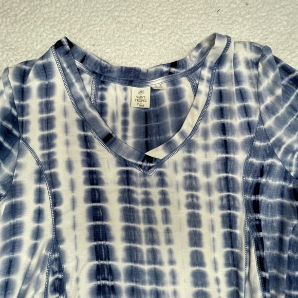 Women’s XL, Blue/White Tie-dye 1/2 sleeve St Tropez West Top - Picture 3 of 10